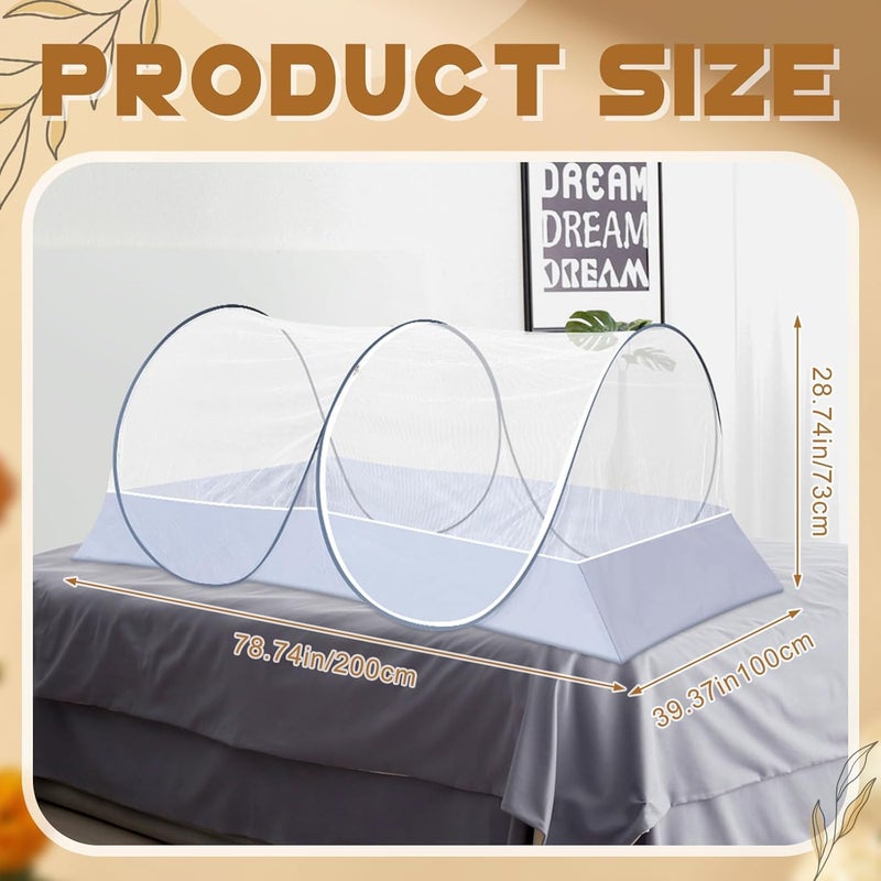 Vincreem 2 Pcs Large Pop up Mosquito Tent Nets Portable Foldable Mosquito Nets for Bed Camping Travel Patio Outdoor Crib Bug Netting Mesh Tent Canopy for Adults Bedroom (78 * 39 * 28 Inch) - Image 2